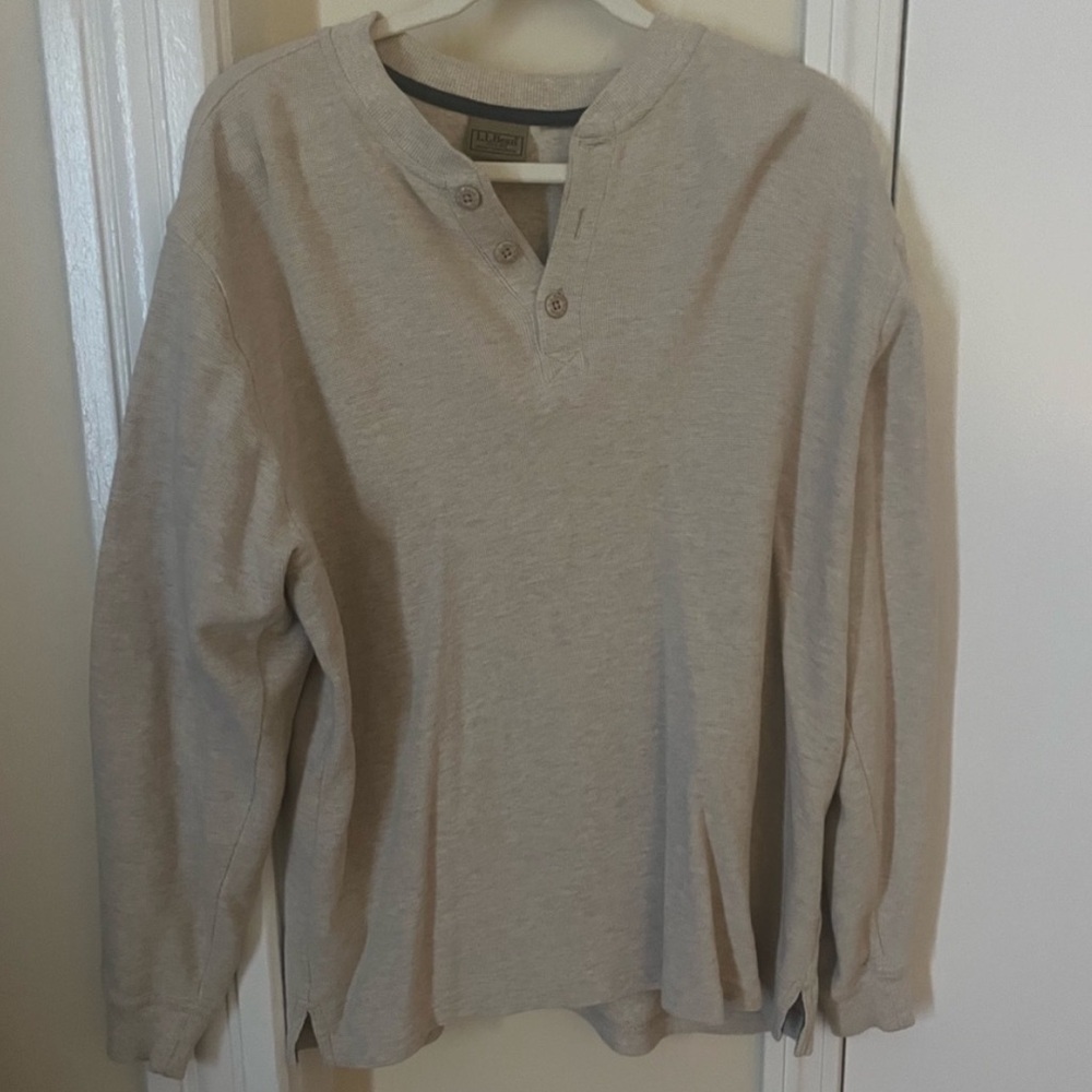 Beige Henley Long Sleeve Shirt